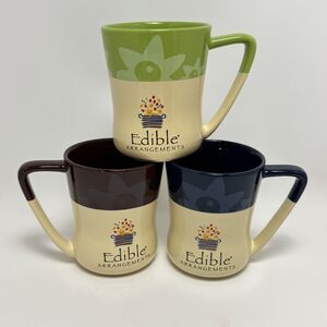 Edible Arrangements Ceramic Coffee Mugs Set of 3 - Green, Brown